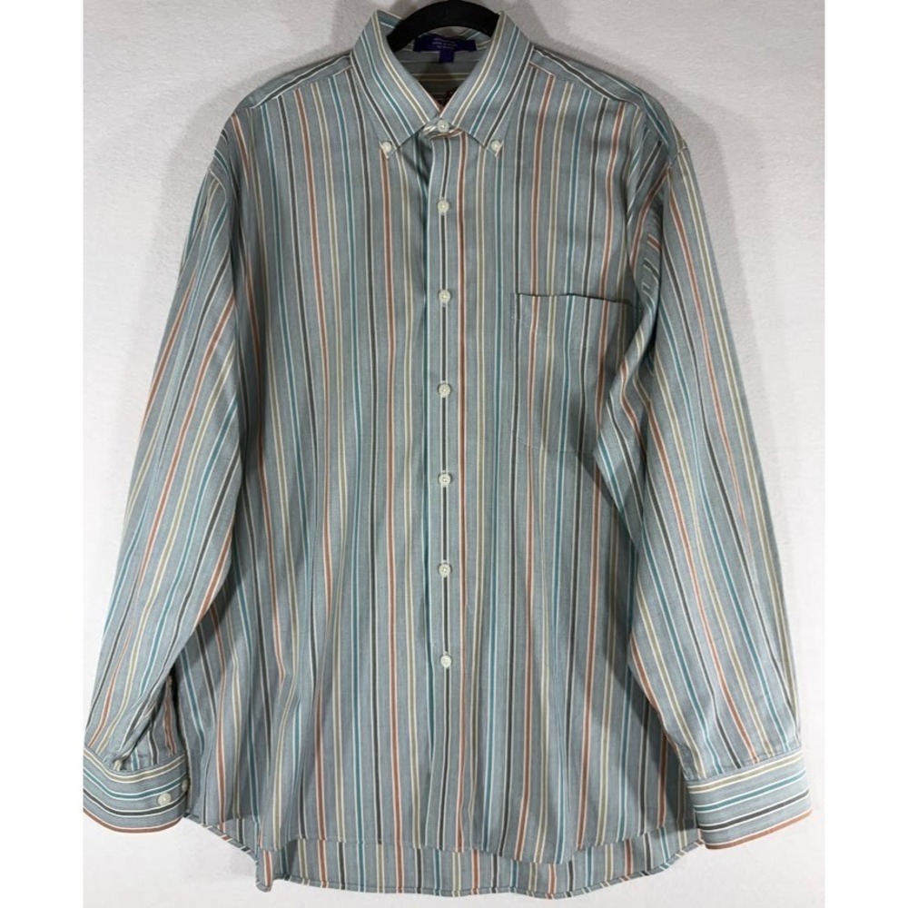 Allen Flusser Shirt Men Large Multicolor Striped 100% Cotton Button Down Pocket - Picture 1 of 13